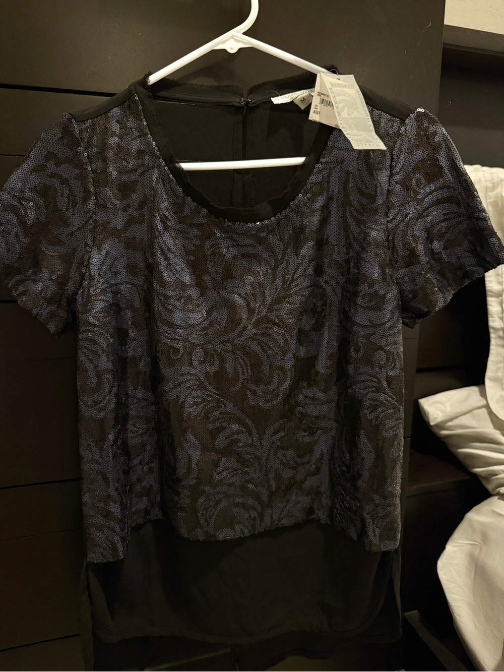 New With Tags- Alberto Makali Black and Navy Short Sleeve Scoop Neck Top